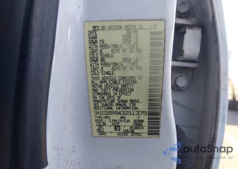 2004 Nissan Xterra Xe z USA, uszkodzony, nr VIN 5N1ED28Y84C651375